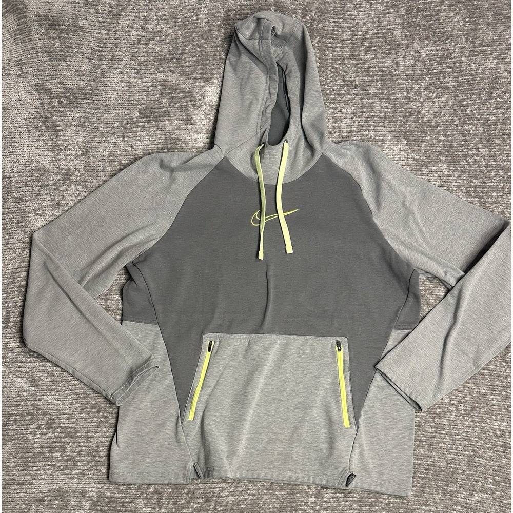Nike Therma Fit Hoodie Mens XL Gray Pullover Athletic Zip Pocket Pullover